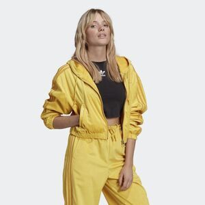 ADIDAS Original Yellow Corduroy Cropped Hooded Zip Up Track Jacket Size S Small